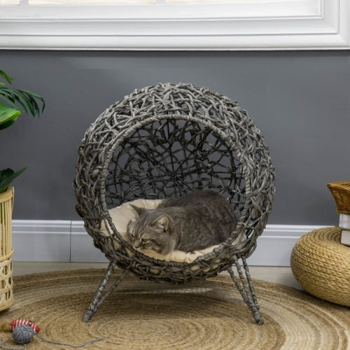 PawHut Rattan Elevated Cat Bed - Pet Mode 