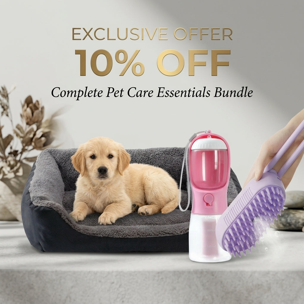 Pet Starter Pack – Bed, Grooming Brush & Water Cup Bundle
