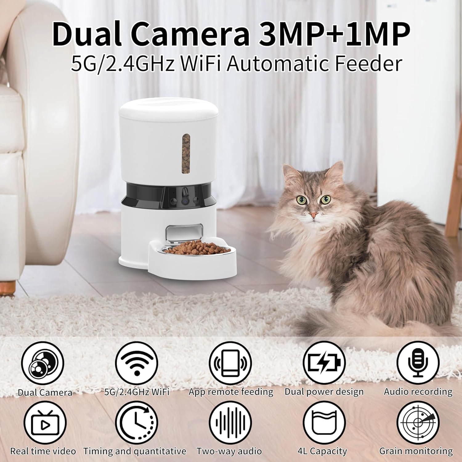 1080P HD Camera Automatic Cat & Dog Feeder - Pet Mode 