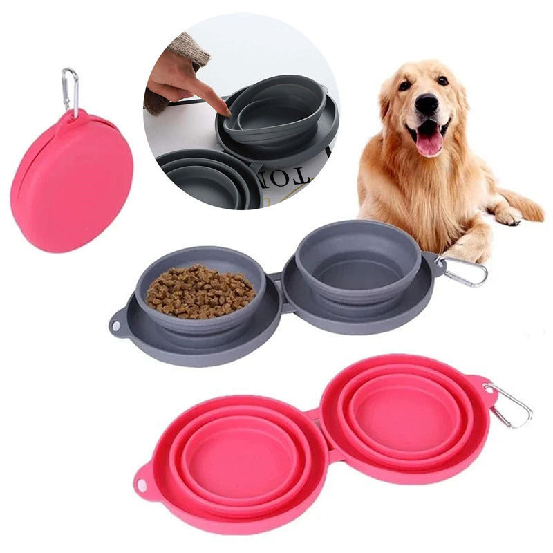 Rubber Foldable Double Pet Feeding Bowl - Pet Mode 