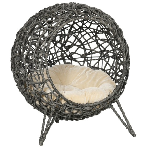 PawHut Rattan Elevated Cat Bed - Pet Mode 