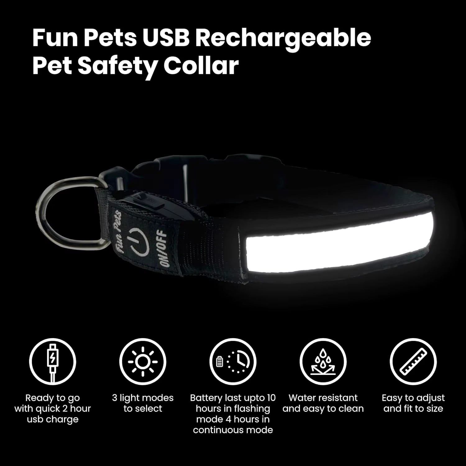 USB Rechargeable LED Dog Collar | High Visibility Night Safety Collar