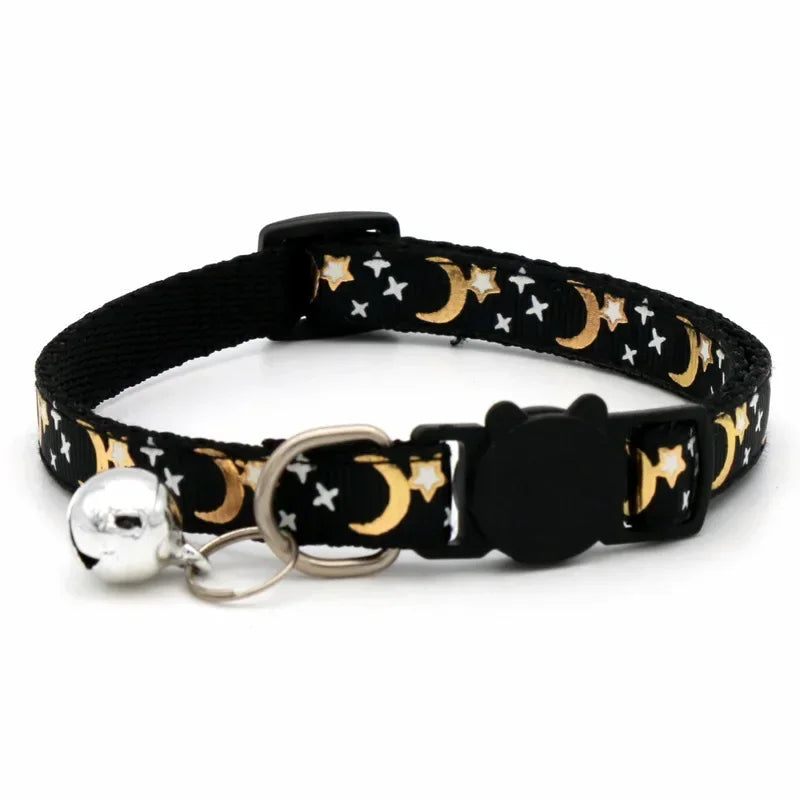 Glow in the Dark Pet Collar with Bell | Stars & Moon Design