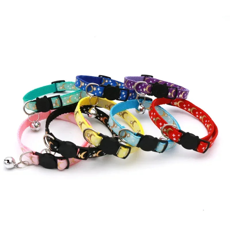 Glow in the Dark Pet Collar with Bell | Stars & Moon Design