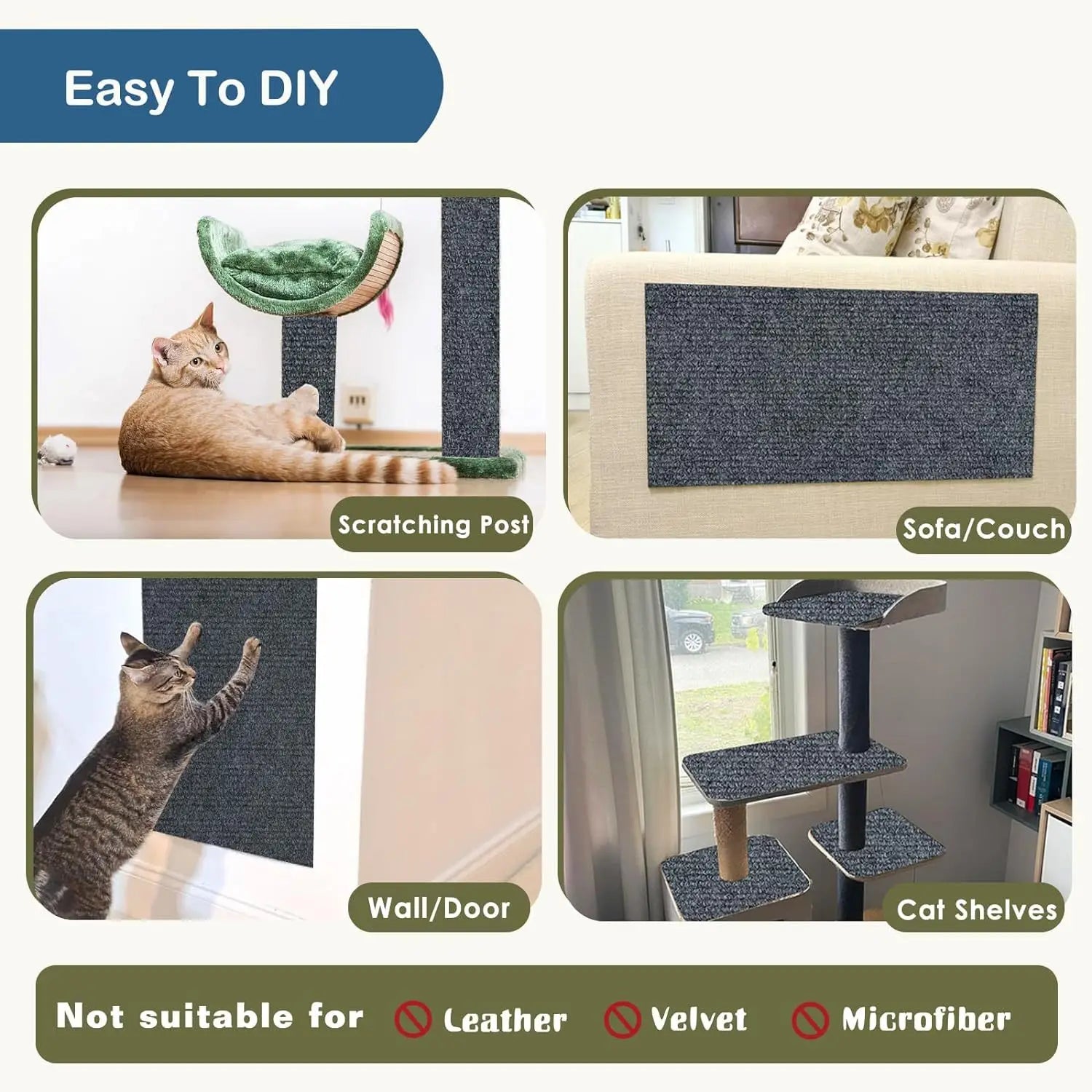 Self-Adhesive Cat Scratching Carpet | Trim-to-Fit Scratch Pad for Cat Trees & Furniture - Pet Mode 
