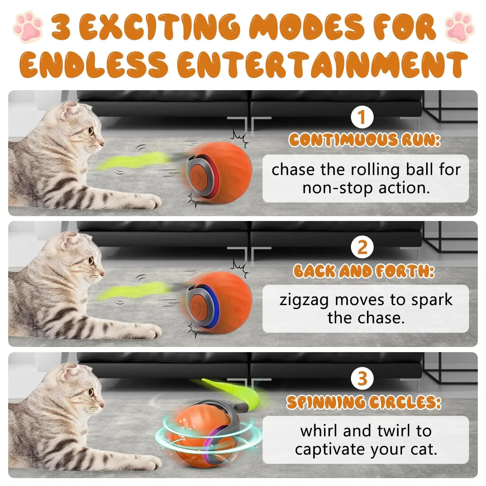Speedy Tail 2.0 Interactive Cat Toy | Smart Automatic Rolling Ball with Moving Tail - Pet Mode 