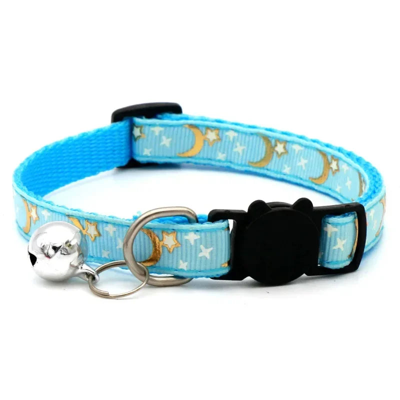 Glow in the Dark Pet Collar with Bell | Stars & Moon Design