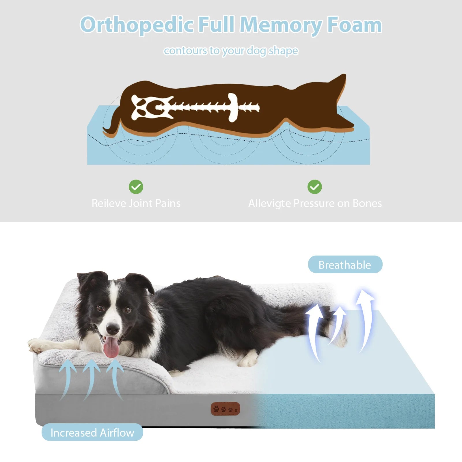 Orthopedic Memory Foam Dog Bed with C-Shaped Armrest | Waterproof & Washable