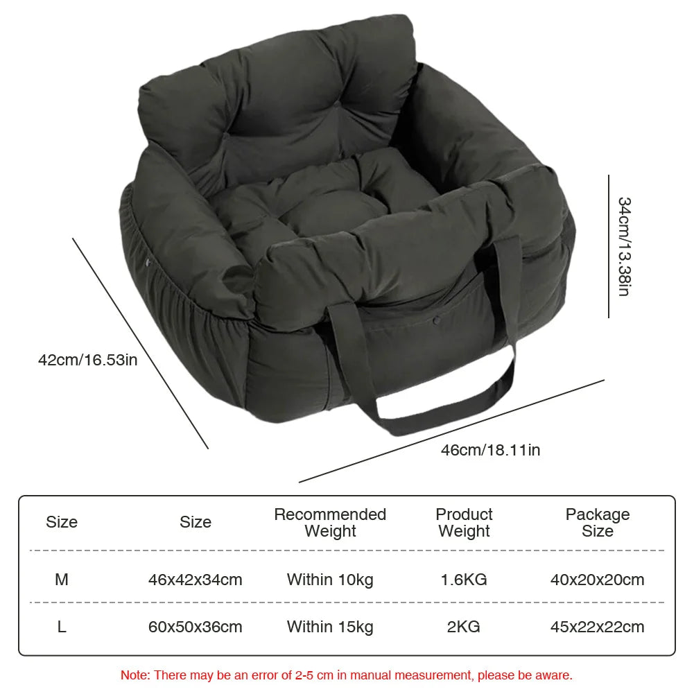 Dog Car Seat Bed for Small Dogs – Washable Booster Seat with Safety Straps & Storage Pockets