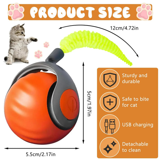 Speedy Tail 2.0 Interactive Cat Toy | Smart Automatic Rolling Ball with Moving Tail - Pet Mode 