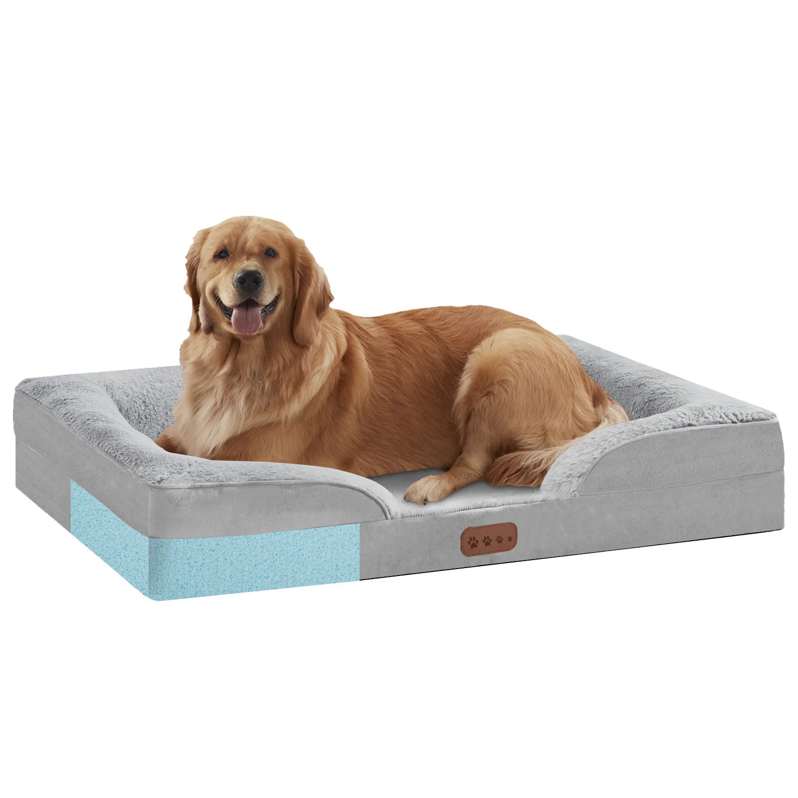 Orthopedic Memory Foam Dog Bed with C-Shaped Armrest | Waterproof & Washable
