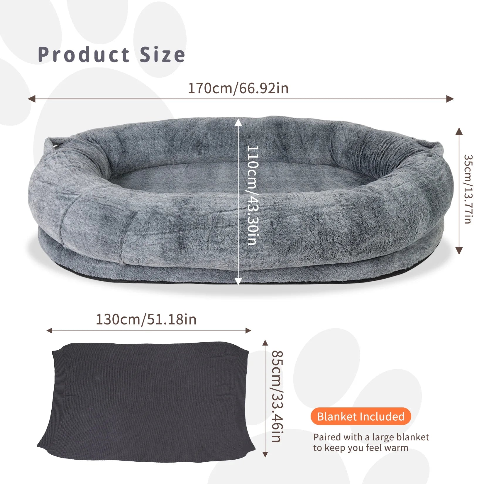 Human-Sized Dog Bed with Blanket – Extra Large Orthopedic Pet Sofa Bed for Dogs & Pet Lovers