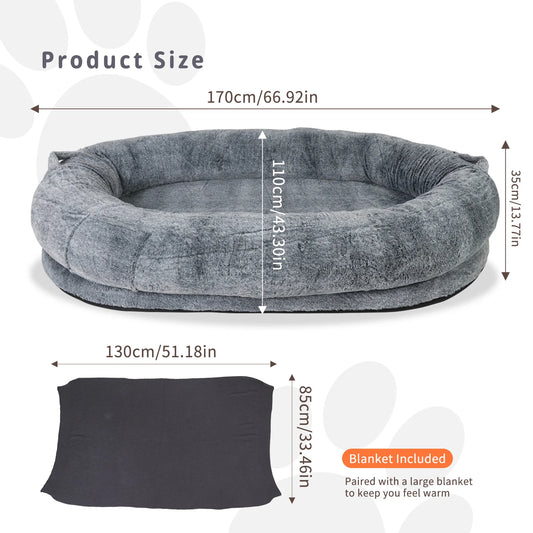 Human-Sized Dog Bed with Blanket – Extra Large Orthopedic Pet Sofa Bed for Dogs & Pet Lovers - Pet Mode 