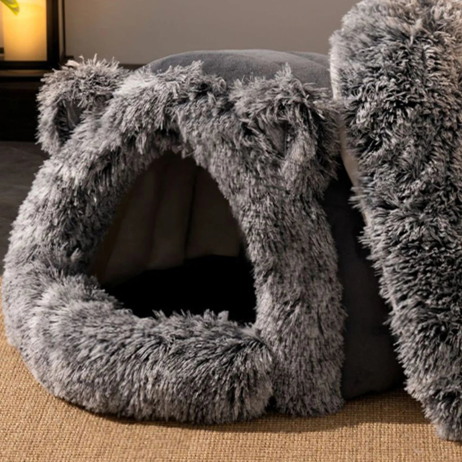 COZY Soft Plush Hooded Cat Bed