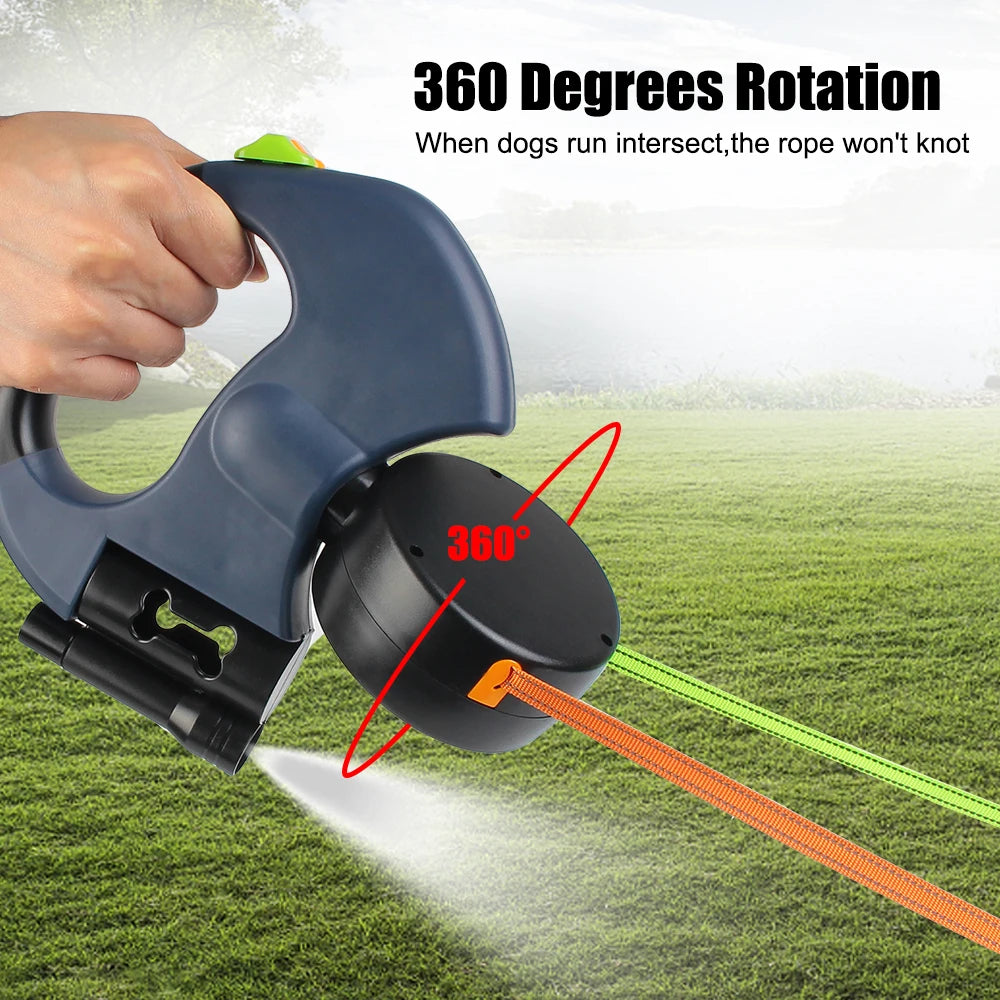 Premium Retractable Double Dog Leash | No-Tangle Dual Lead with LED Light