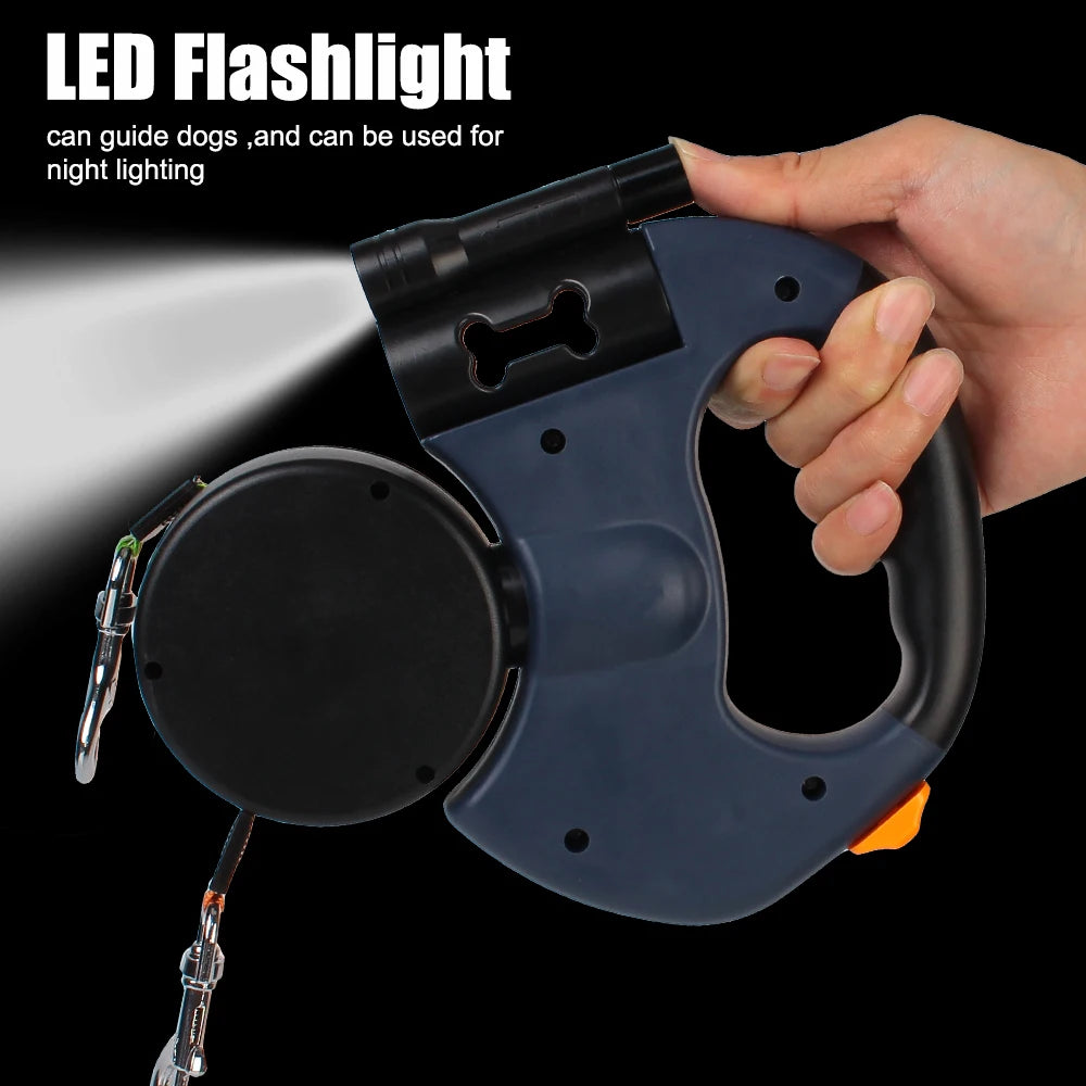 Premium Retractable Double Dog Leash | No-Tangle Dual Lead with LED Light