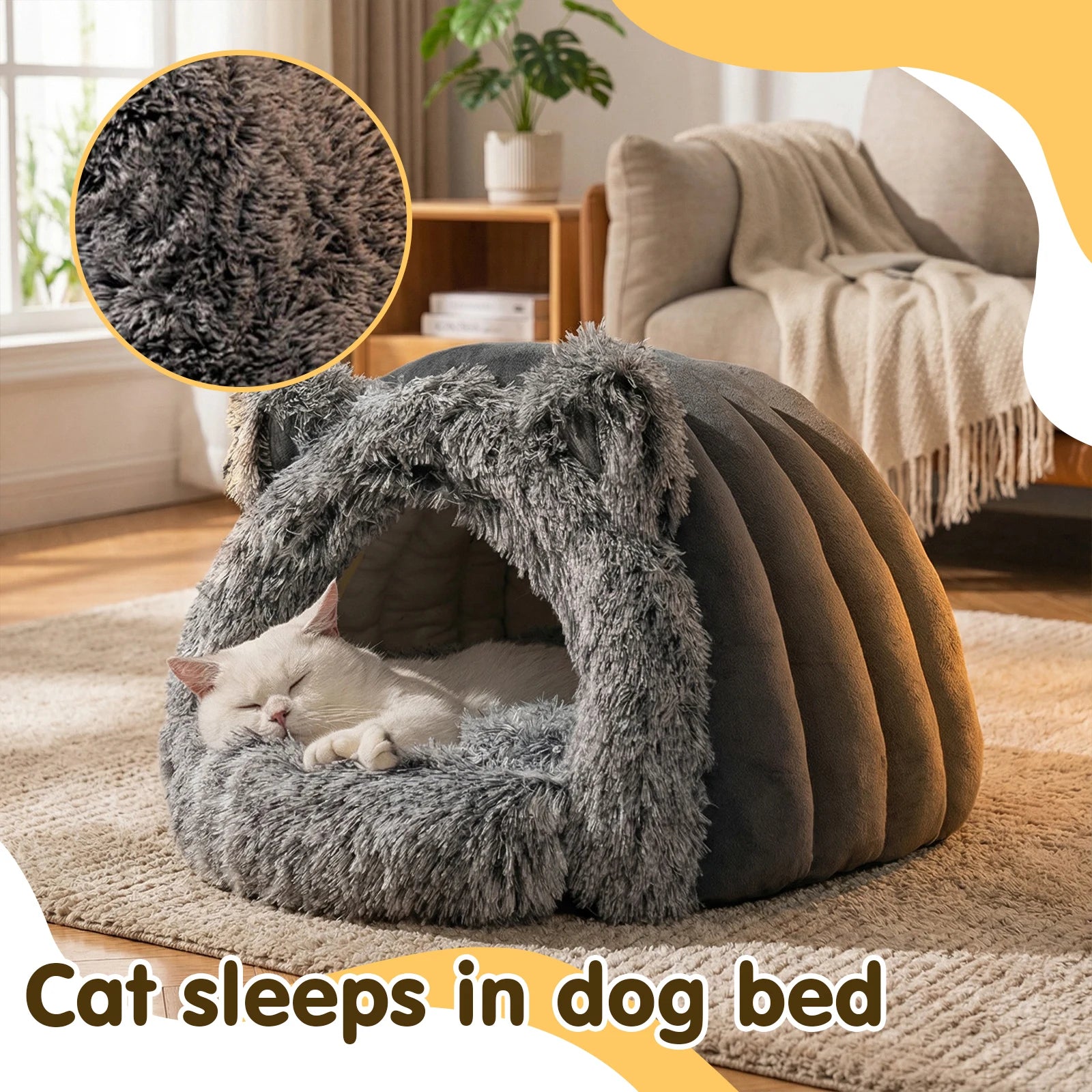 COZY Soft Plush Hooded Cat Bed
