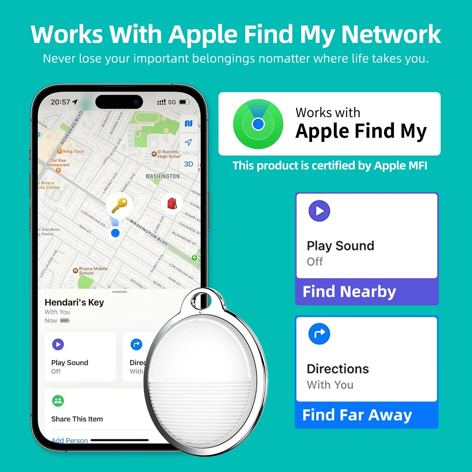 Smart GPS Tracker Tag for Pets, Keys & Everyday Essentials - Pet Mode 