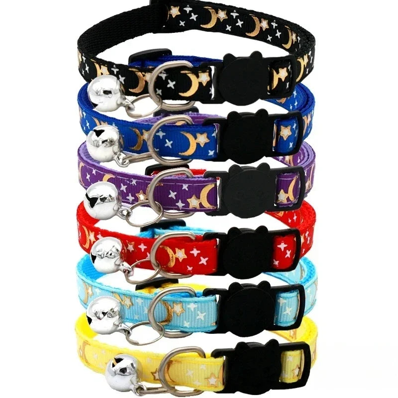 Glow in the Dark Pet Collar with Bell | Stars & Moon Design