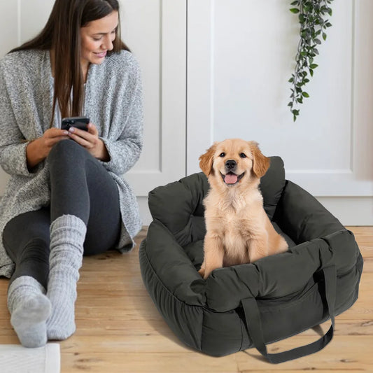 Dog Car Seat Bed for Small Dogs – Washable Booster Seat with Safety Straps & Storage Pockets - Pet Mode 