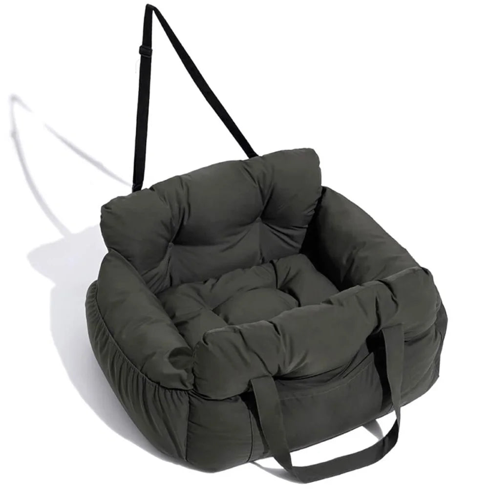 Dog Car Seat Bed for Small Dogs – Washable Booster Seat with Safety Straps & Storage Pockets