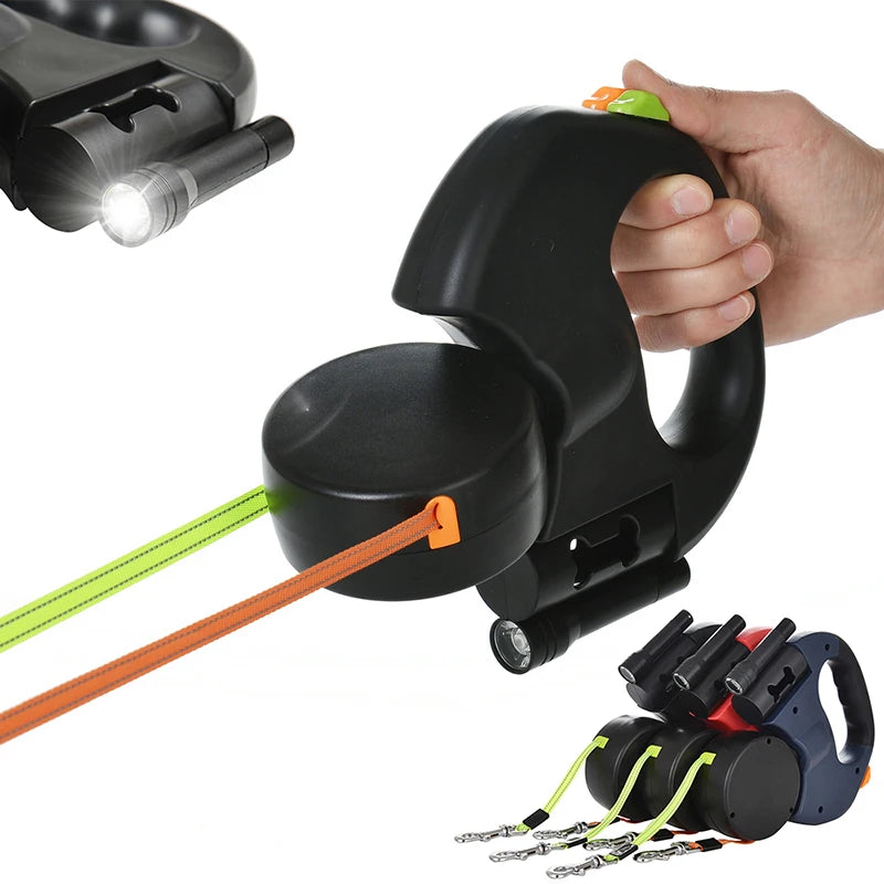 Premium Retractable Double Dog Leash | No-Tangle Dual Lead with LED Light