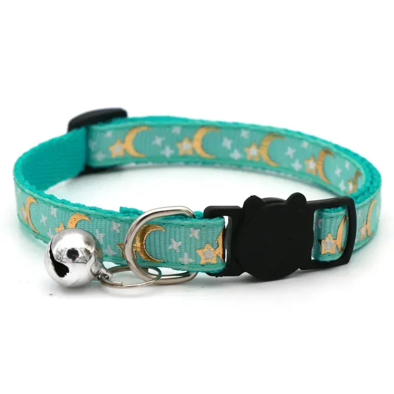 Glow in the Dark Pet Collar with Bell | Stars & Moon Design