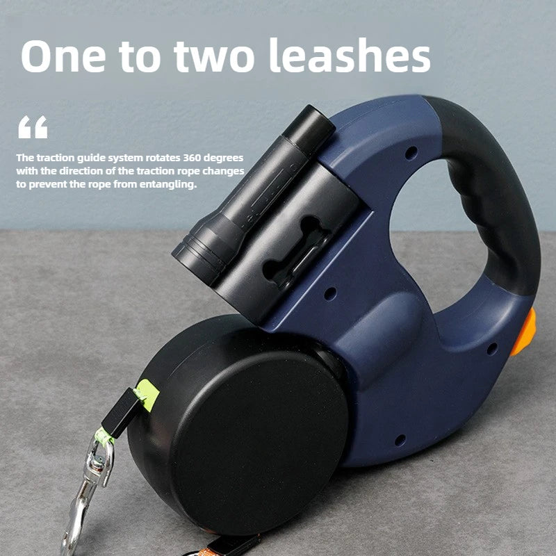 Premium Retractable Double Dog Leash | No-Tangle Dual Lead with LED Light