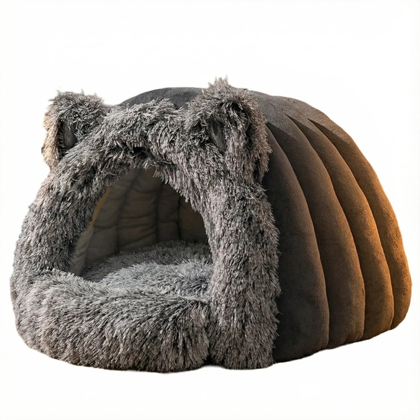 COZY Soft Plush Hooded Cat Bed