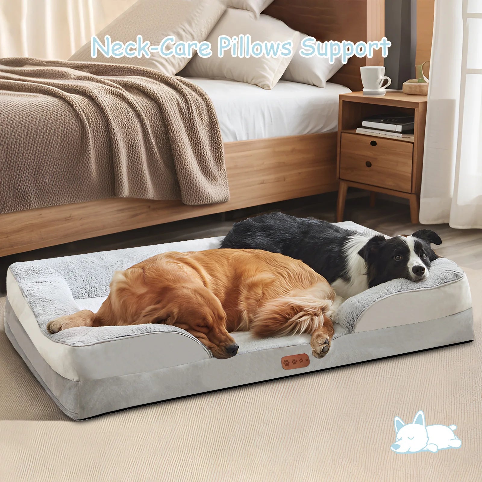 Orthopedic Memory Foam Dog Bed with C-Shaped Armrest | Waterproof & Washable