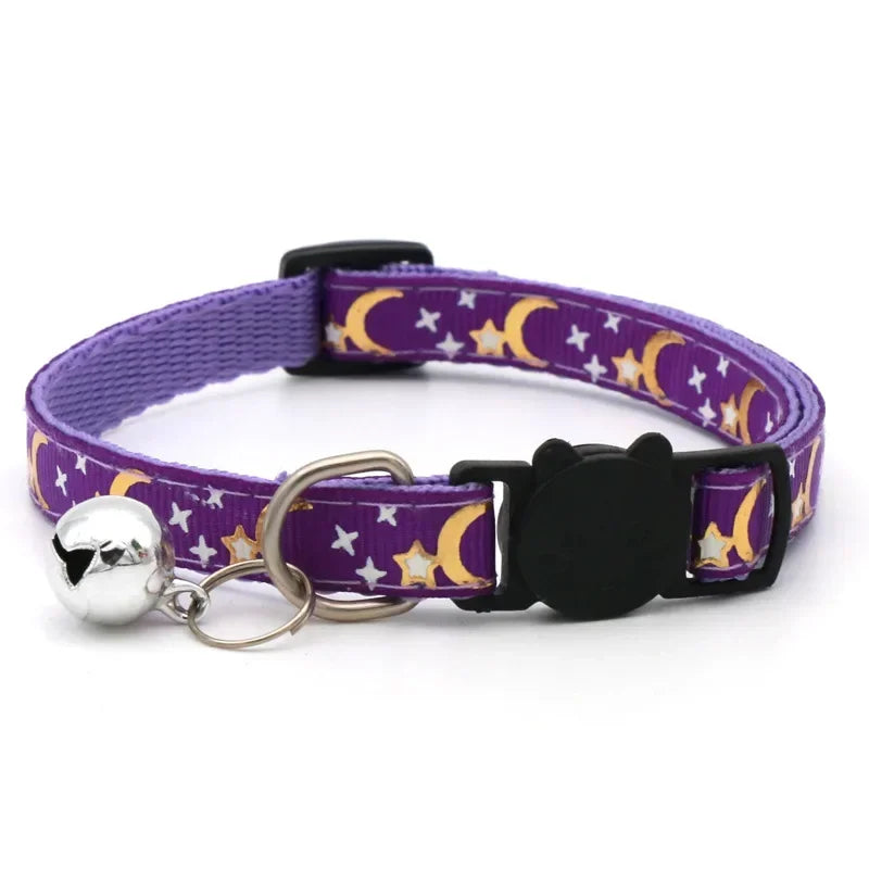 Glow in the Dark Pet Collar with Bell | Stars & Moon Design