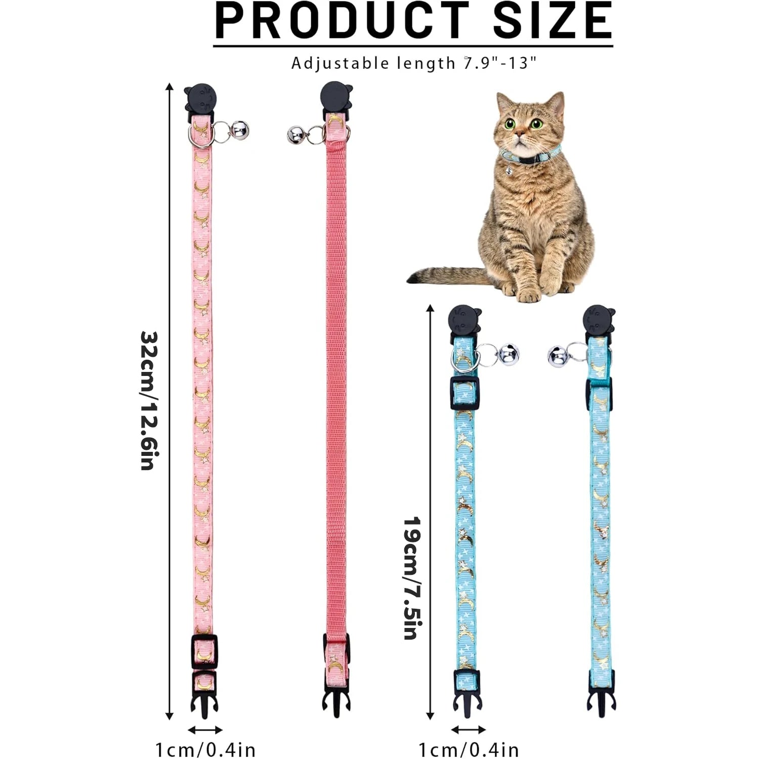 Glow in the Dark Pet Collar with Bell | Stars & Moon Design