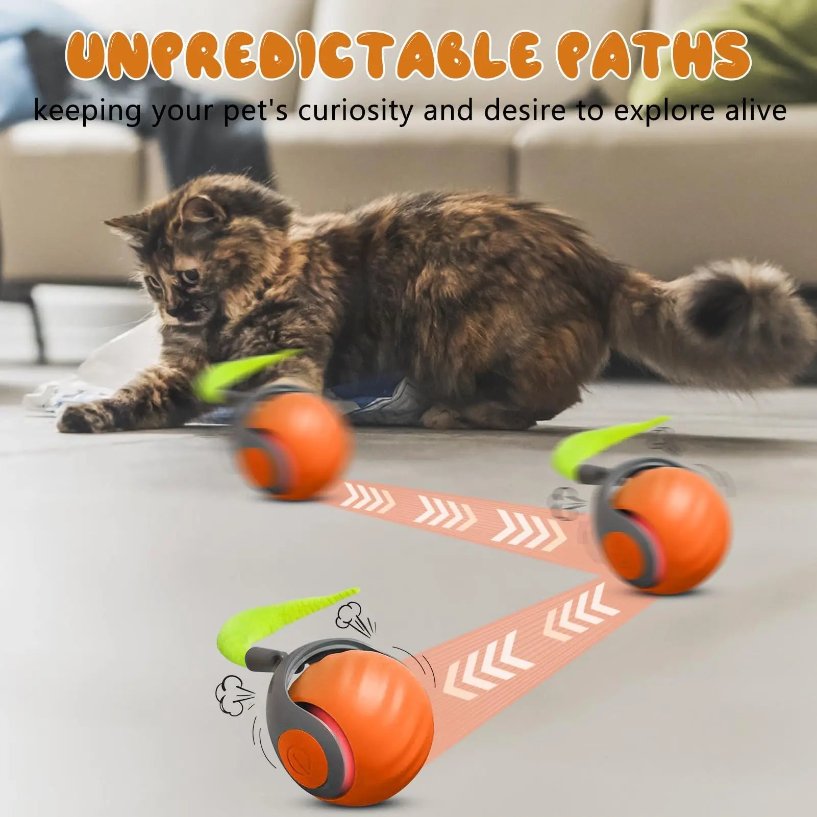 Speedy Tail 2.0 Interactive Cat Toy | Smart Automatic Rolling Ball with Moving Tail - Pet Mode 