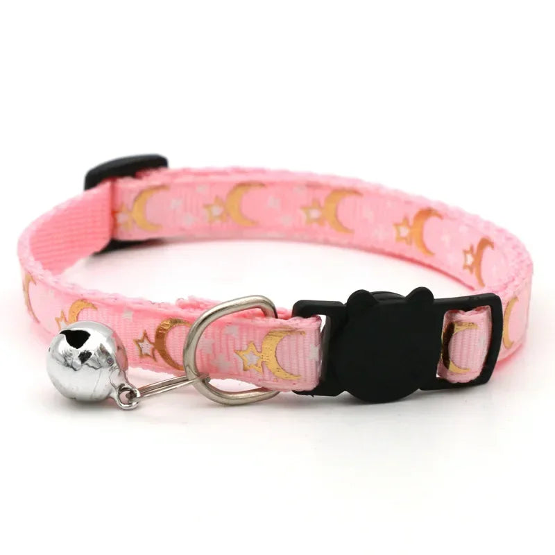 Glow in the Dark Pet Collar with Bell | Stars & Moon Design