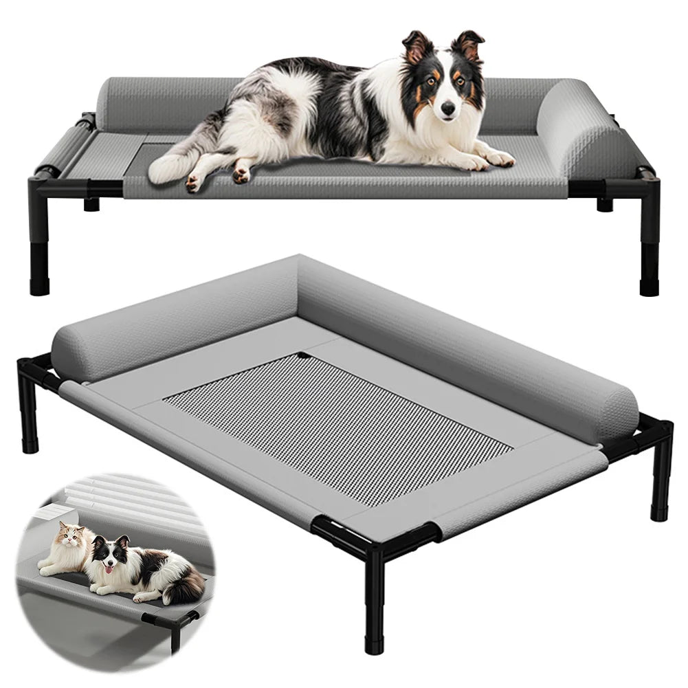 Elevated Cooling Dog Bed | Breathable Mesh Pet Cot with Washable Bolsters - Pet Mode 