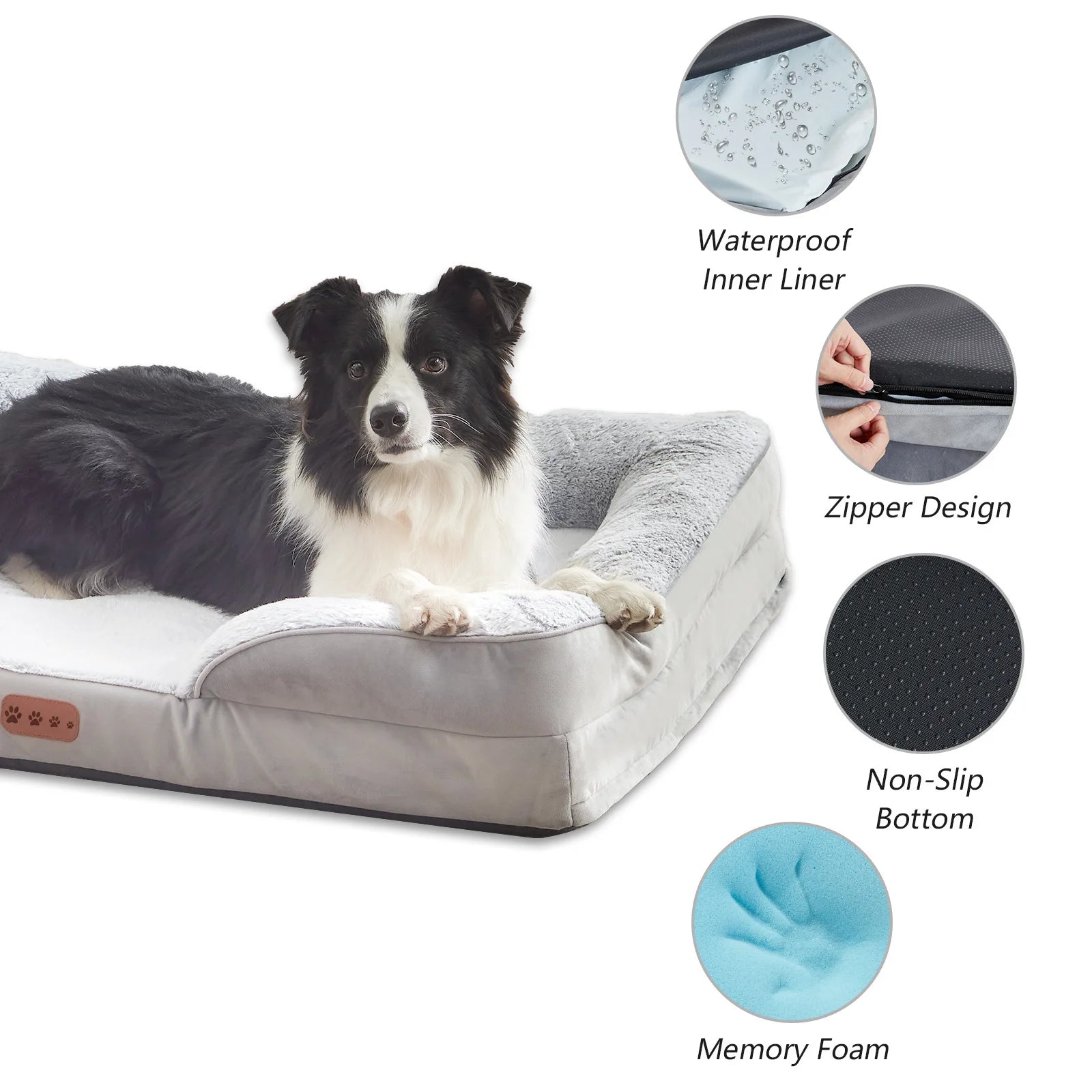 Orthopedic Memory Foam Dog Bed with C-Shaped Armrest | Waterproof & Washable