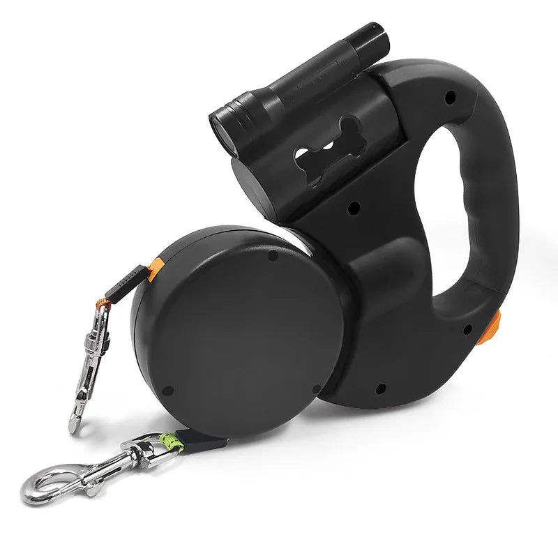 Premium Retractable Double Dog Leash | No-Tangle Dual Lead with LED Light