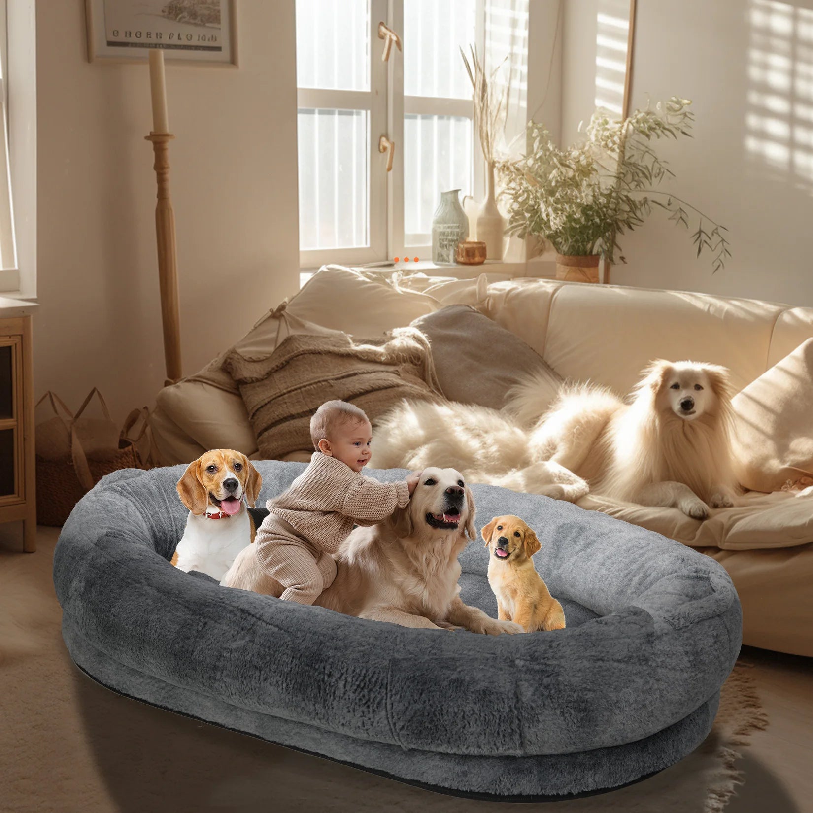Human-Sized Dog Bed with Blanket – Extra Large Orthopedic Pet Sofa Bed for Dogs & Pet Lovers
