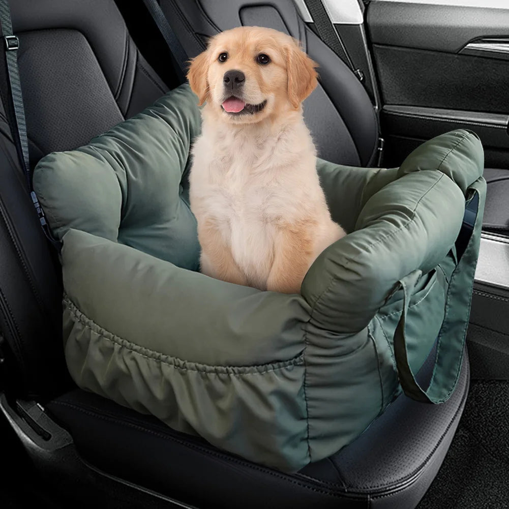 Dog Car Seat Bed for Small Dogs – Washable Booster Seat with Safety Straps & Storage Pockets