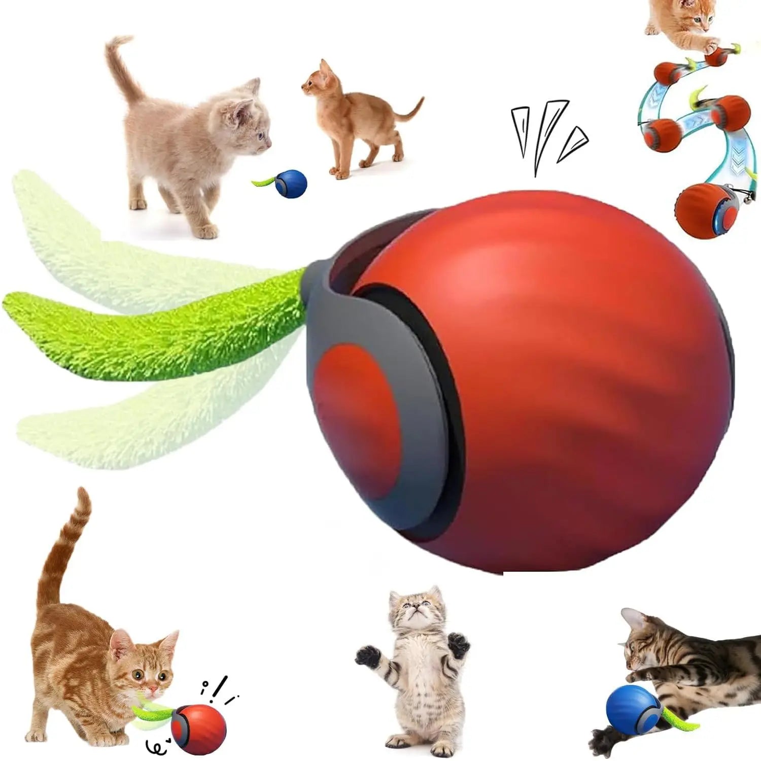 Speedy Tail 2.0 Interactive Cat Toy | Smart Automatic Rolling Ball with Moving Tail - Pet Mode 