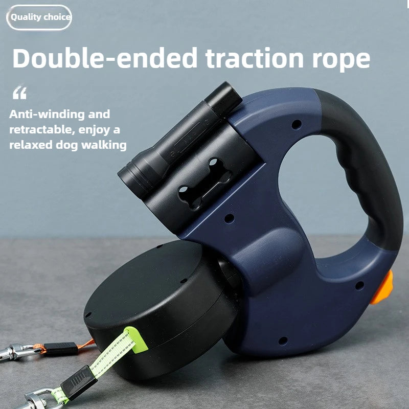 Premium Retractable Double Dog Leash | No-Tangle Dual Lead with LED Light