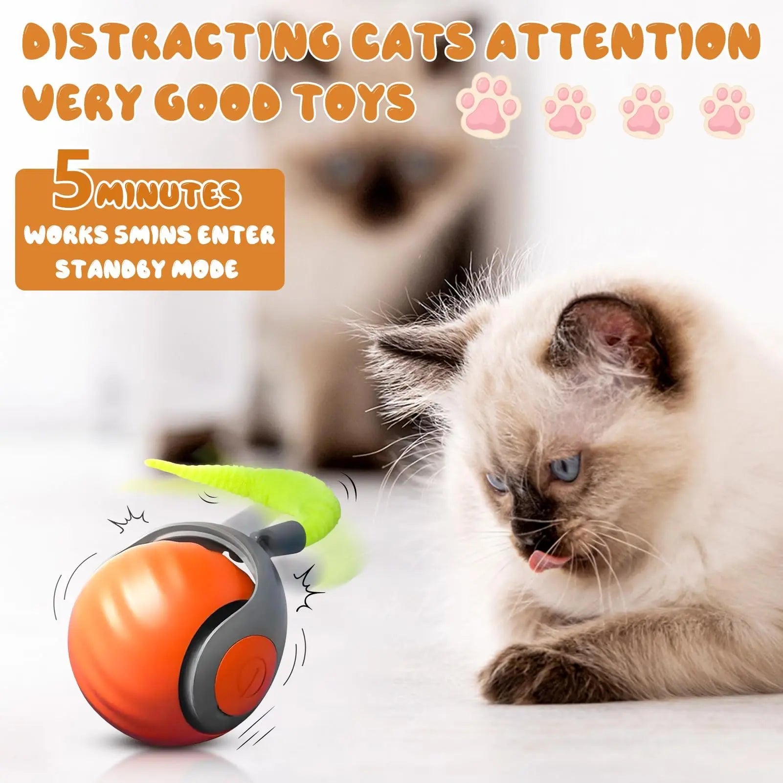 Speedy Tail 2.0 Interactive Cat Toy | Smart Automatic Rolling Ball with Moving Tail - Pet Mode 