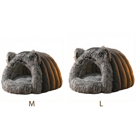 COZY Soft Plush Hooded Cat Bed - Pet Mode 