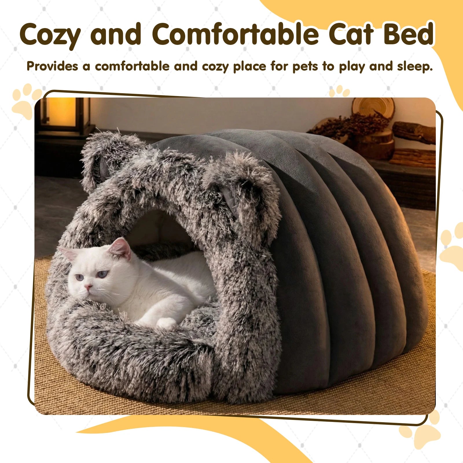 COZY Soft Plush Hooded Cat Bed