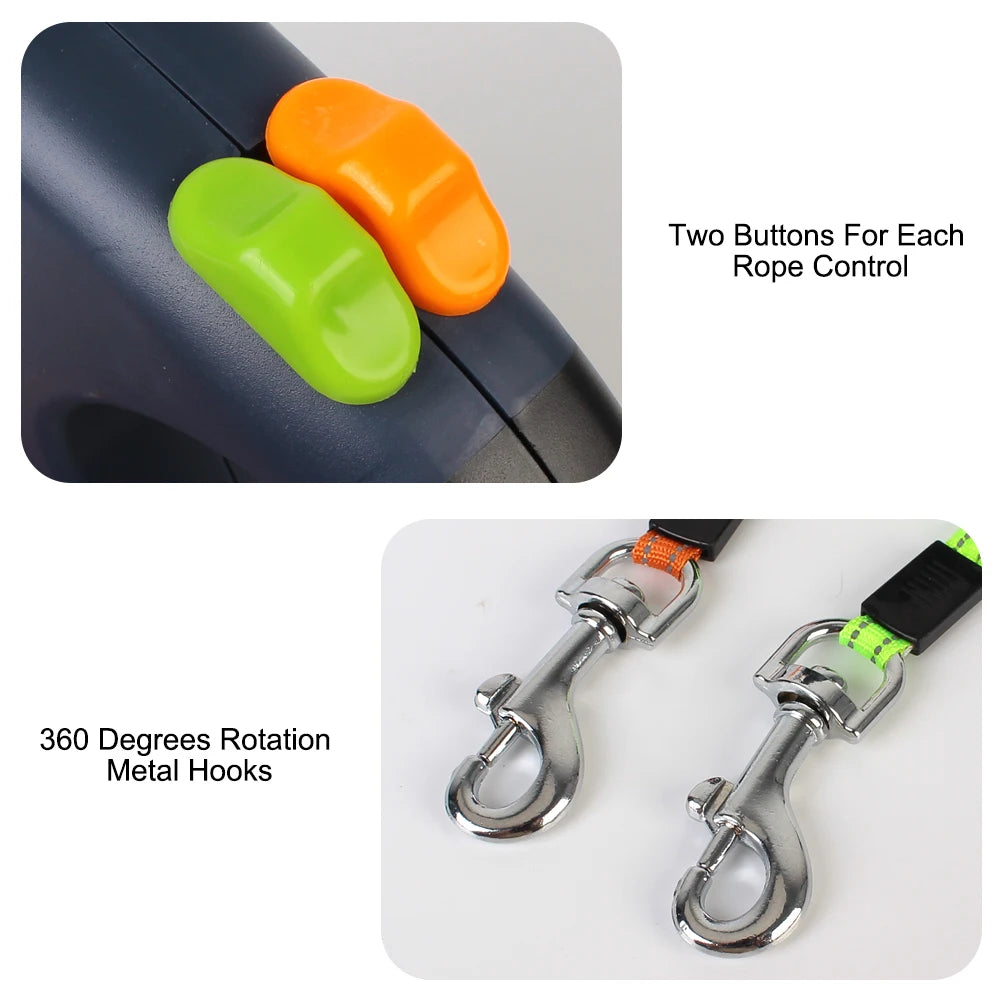 Premium Retractable Double Dog Leash | No-Tangle Dual Lead with LED Light