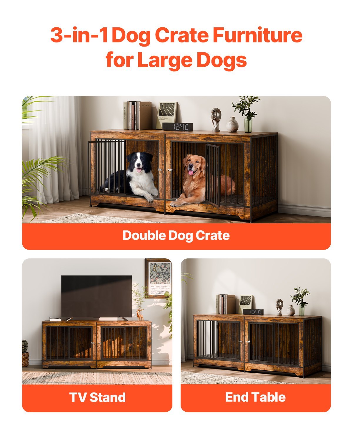 75" Double Dog Crate Furniture - Pet Mode 