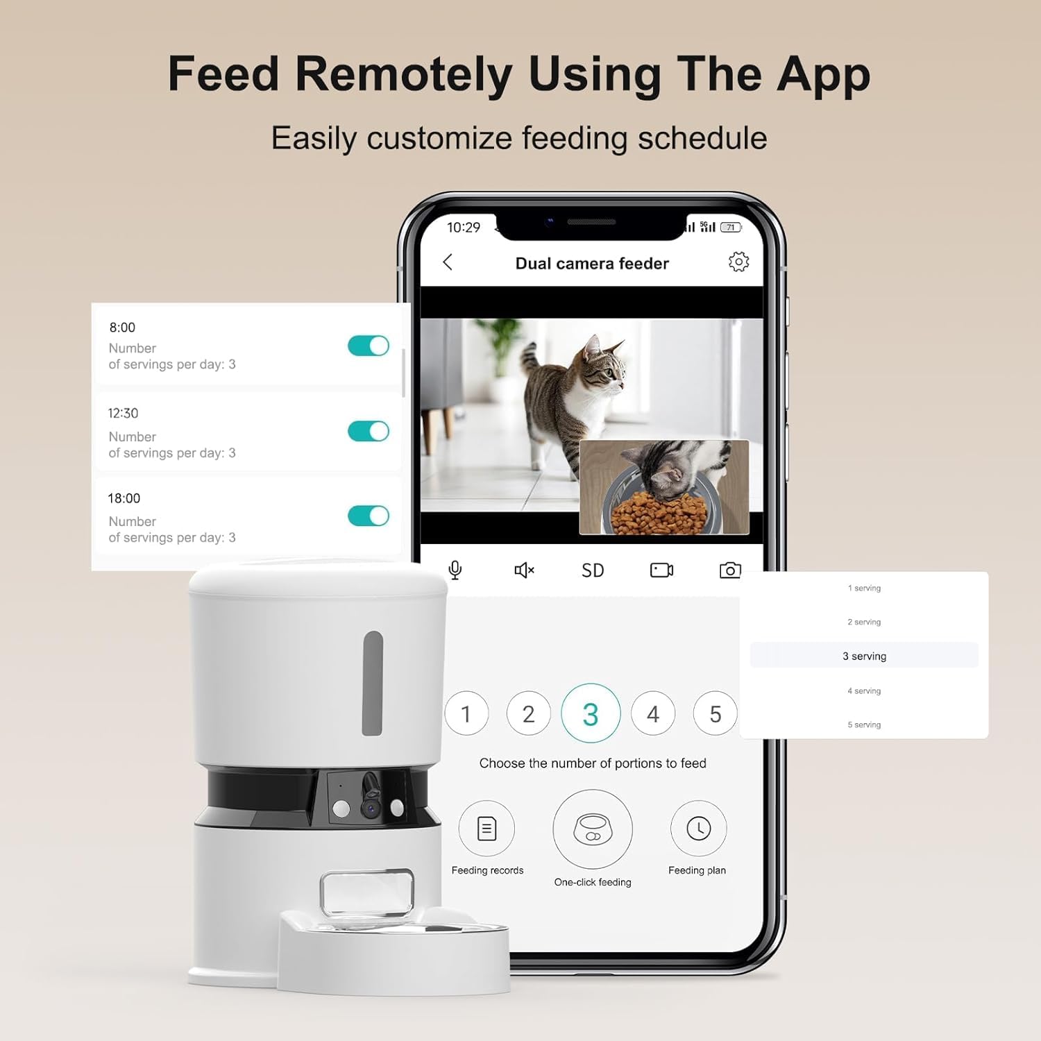 1080P HD Camera Automatic Cat & Dog Feeder - Pet Mode 