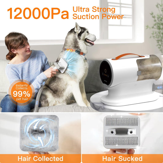 AIRROBO Dog Grooming Vacuum Kit – 12000Pa Suction, Quiet Grooming Vacuum, 2L Dust Cup, 5-in-1 Kit - Pet Mode 