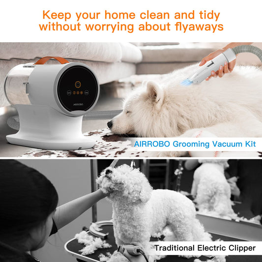 AIRROBO Dog Grooming Vacuum Kit – 12000Pa Suction, Quiet Grooming Vacuum, 2L Dust Cup, 5-in-1 Kit - Pet Mode 