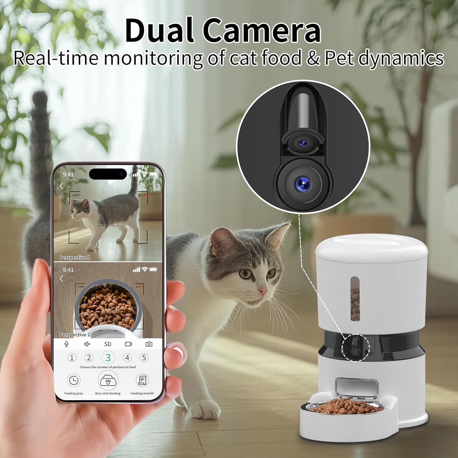 1080P HD Camera Automatic Cat & Dog Feeder - Pet Mode 
